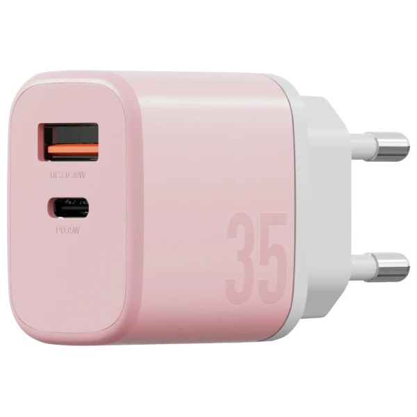 Energea laidinis įkroviklis Bazic GoPort Velox Kit USB-C/USB-A GaN 35W su kabeliu pink aprašymas - Prekės nuotrauka