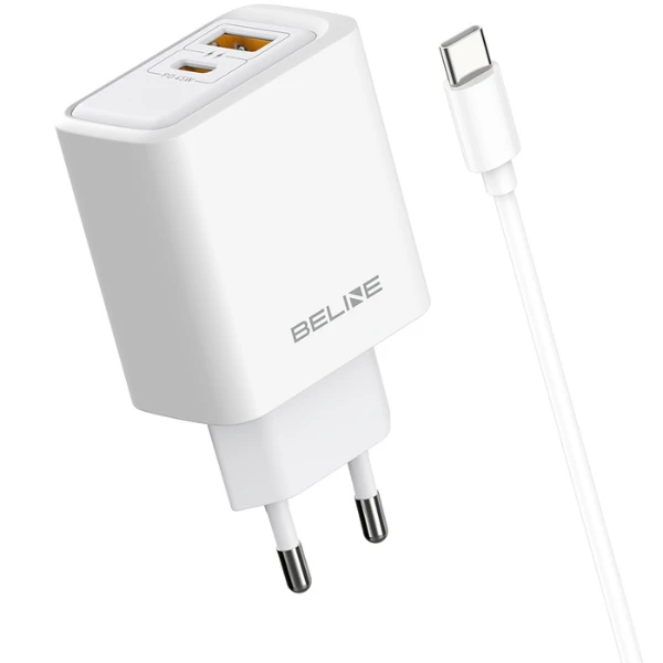 Laidinis įkroviklis Beline 45W + kabelis USB-C BLN2CW45C baltos spalvos aprašymas - Prekės nuotrauka