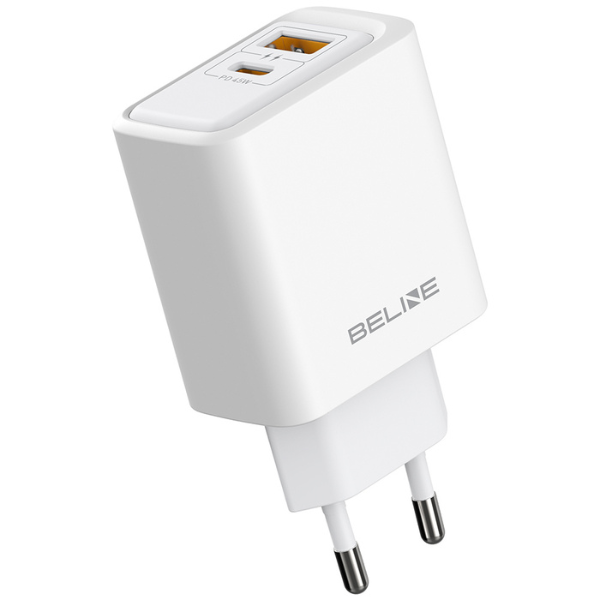 Laidinis įkroviklis Beline 45W USB-A/USB-C BLN2CW45 baltos spalvos aprašymas - Prekės nuotrauka Laidinis įkroviklis Beline 45W USB-A/USB-C BLN2CW45 baltos spalvos aprašymas - Prekės nuotrauka