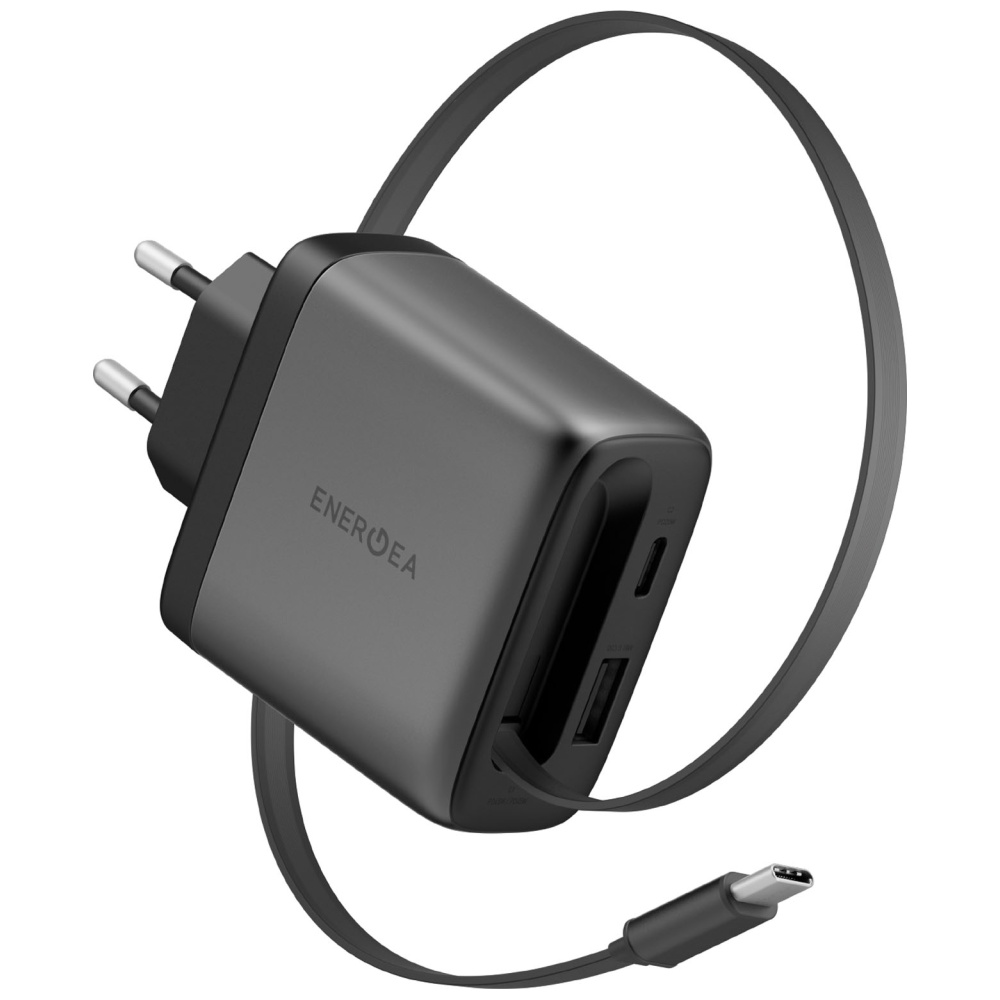 Laidinis įkroviklis Energea Ampcharge Arc 65 USB-A/USB-C + ištraukiamas USB-C kabelis PD/PPS/QC3.0 GaN gunmeta aprašymas - Prekės nuotrauka Laidinis įkroviklis Energea Ampcharge Arc 65 USB-A/USB-C + ištraukiamas USB-C kabelis PD/PPS/QC3.0 GaN gunmeta aprašymas - Prekės nuotrauka
