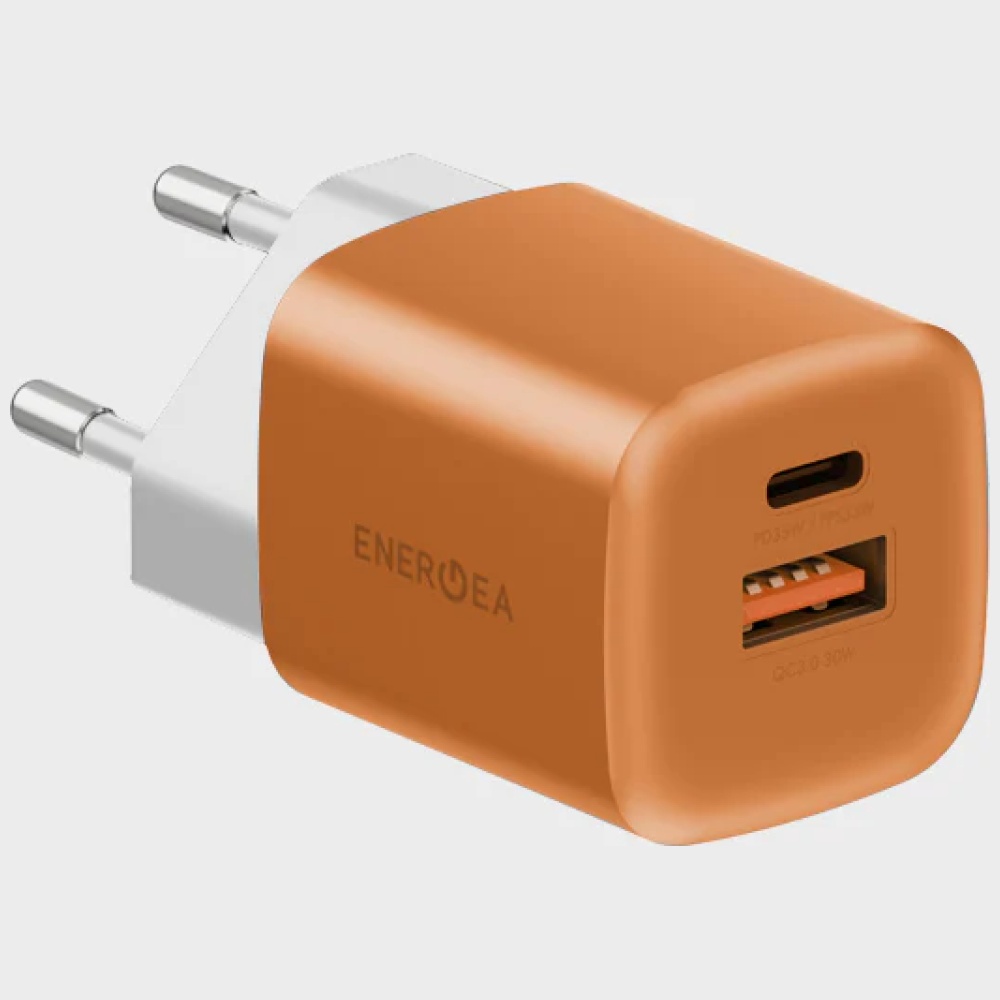 Laidinis įkroviklis Energea Ampcharge GaN35 USB-C/USB-A PD/PPS/QC3.0 35W oranžinis aprašymas - Prekės nuotrauka