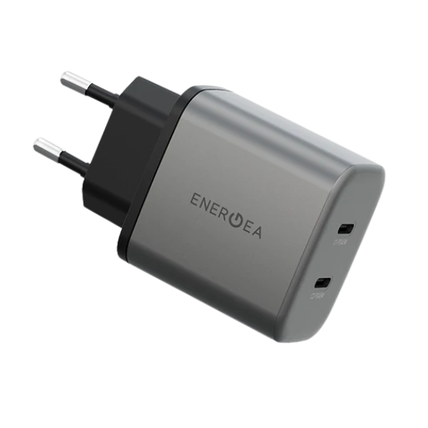 Laidinis įkroviklis Energea Ampcharge GaN45 2xUSB-C PD/PPS/QC3.0 45W pilkos spalvos aprašymas - Prekės nuotrauka Laidinis įkroviklis Energea Ampcharge GaN45 2xUSB-C PD/PPS/QC3.0 45W pilkos spalvos aprašymas - Prekės nuotrauka