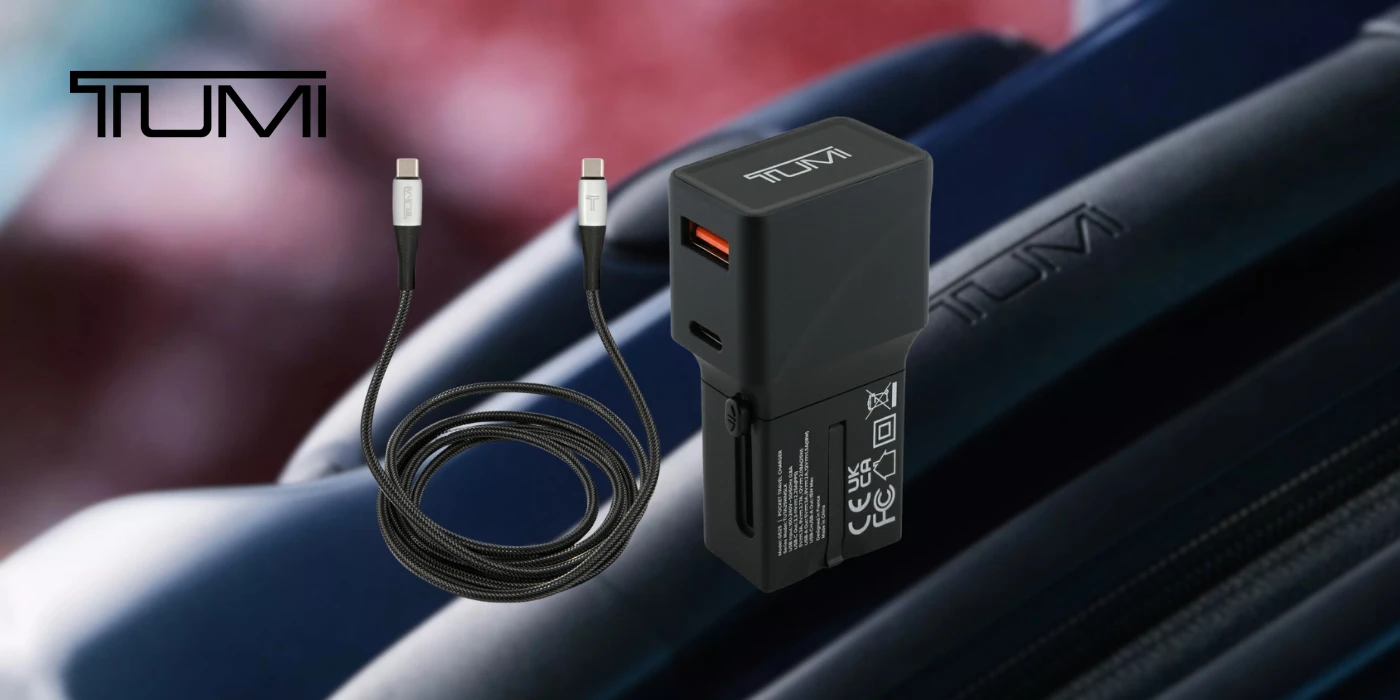 Laidinis įkroviklis TUMI Travel Adapteris 25W USB-C / USB-A + Kabelis USB-C/USB-C juodos spalvos aprašymas - Prekės nuotrauka