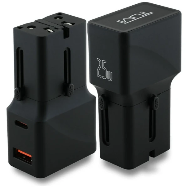 Laidinis įkroviklis TUMI Travel Adapteris 25W USB-C / USB-A + Kabelis USB-C/USB-C juodos spalvos aprašymas - Prekės nuotrauka