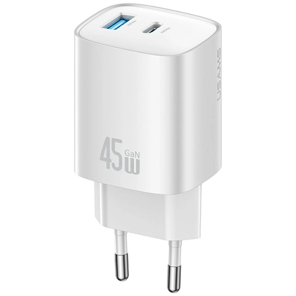 Laidinis įkroviklis USAMS CC290 T66 45W GaN 1xUSB-A 1xUSB-C sidabro spalvos aprašymas - Prekės nuotrauka Laidinis įkroviklis USAMS CC290 T66 45W GaN 1xUSB-A 1xUSB-C sidabro spalvos aprašymas - Prekės nuotrauka