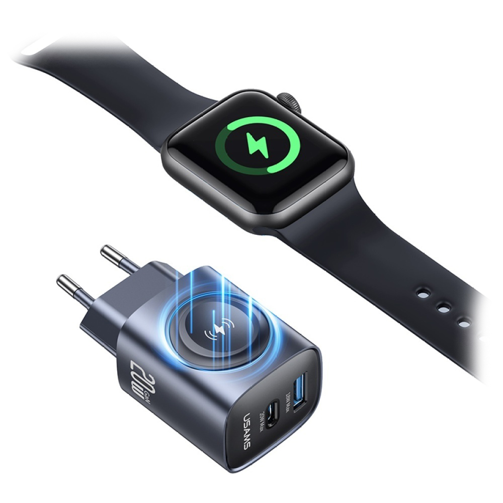 Laidinis įkroviklis USAMS CC293 T67 20W iWatch 1xUSB-C 1xUSB-A tarnish aprašymas - Prekės nuotrauka