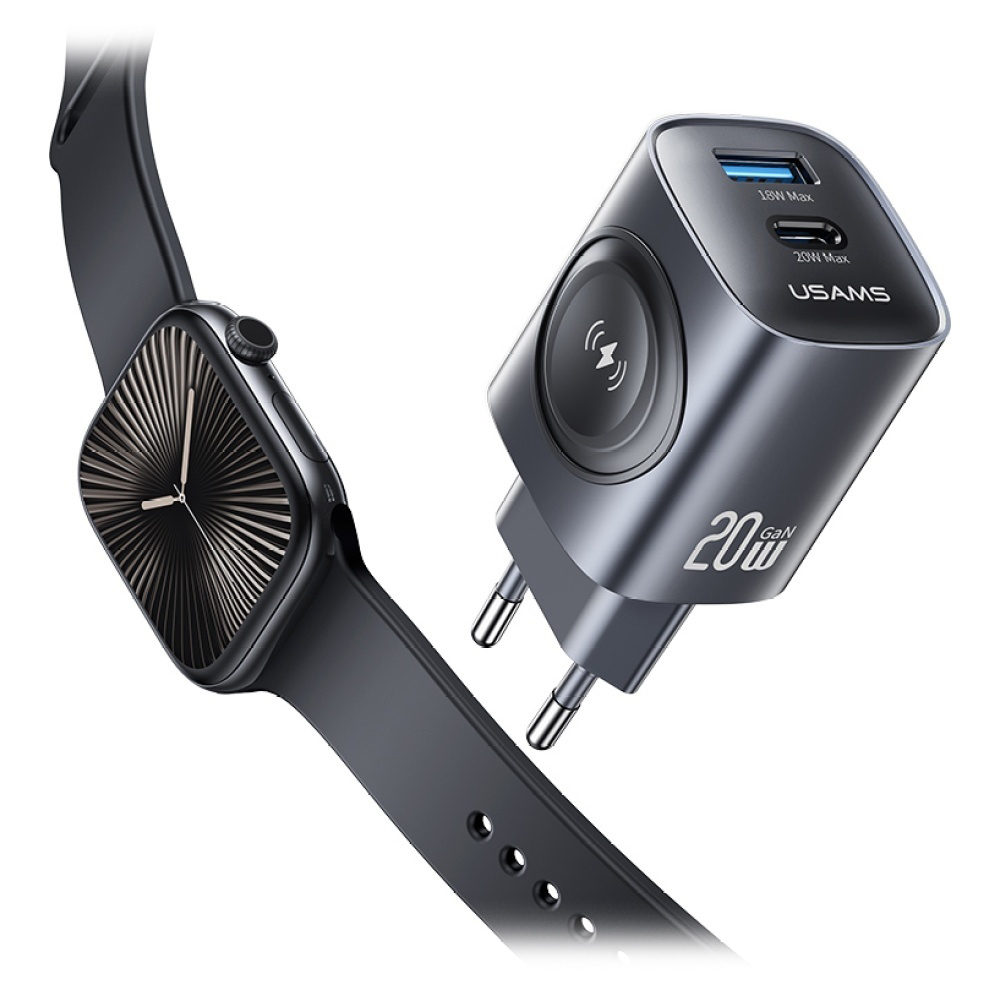 Laidinis įkroviklis USAMS CC293 T67 20W iWatch 1xUSB-C 1xUSB-A tarnish aprašymas - Prekės nuotrauka