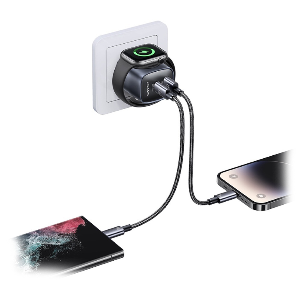 Laidinis įkroviklis USAMS CC293 T67 20W iWatch 1xUSB-C 1xUSB-A tarnish aprašymas - Prekės nuotrauka