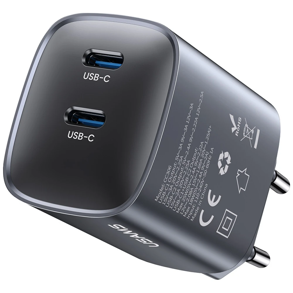 Laidinis įkroviklis USAMS CC305 T66 45W GaN 2xUSB-C tarnish aprašymas - Prekės nuotrauka Laidinis įkroviklis USAMS CC305 T66 45W GaN 2xUSB-C tarnish aprašymas - Prekės nuotrauka