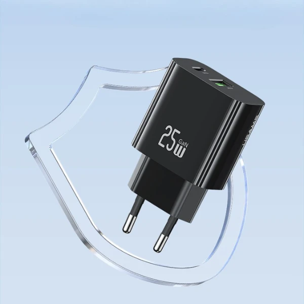 Laidinis įkroviklis USAMS CC315 T65 25W 1xUSB-C 1xUSB-A Fast Charging juodos spalvos aprašymas - Prekės nuotrauka
