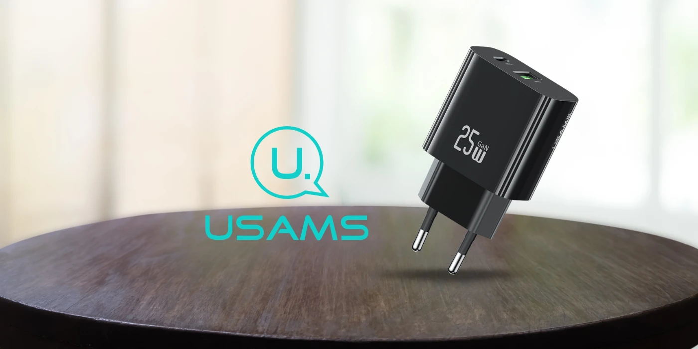 Laidinis įkroviklis USAMS CC315 T65 25W 1xUSB-C 1xUSB-A Fast Charging juodos spalvos aprašymas - Prekės nuotrauka