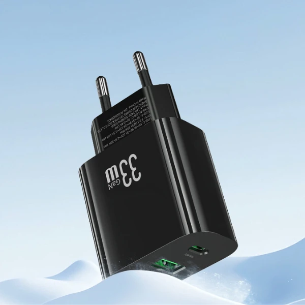 Laidinis įkroviklis USAMS CC317 T65 33W 1xUSB-C 1xUSB-A Fast Charging juodos spalvos aprašymas - Prekės nuotrauka