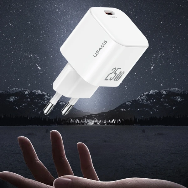 Laidinis įkroviklis USAMS JC Series CC289 25W GaN Mini Fast Charger USB-C baltos spalvos aprašymas - Prekės nuotrauka Laidinis įkroviklis USAMS JC Series CC289 25W GaN Mini Fast Charger USB-C baltos spalvos aprašymas - Prekės nuotrauka