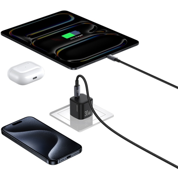 Laidinis įkroviklis USAMS JO Series CC262 30W USB-C + 1m USB-C/USB-C baltos spalvos aprašymas - Prekės nuotrauka Laidinis įkroviklis USAMS JO Series CC262 30W USB-C + 1m USB-C/USB-C baltos spalvos aprašymas - Prekės nuotrauka