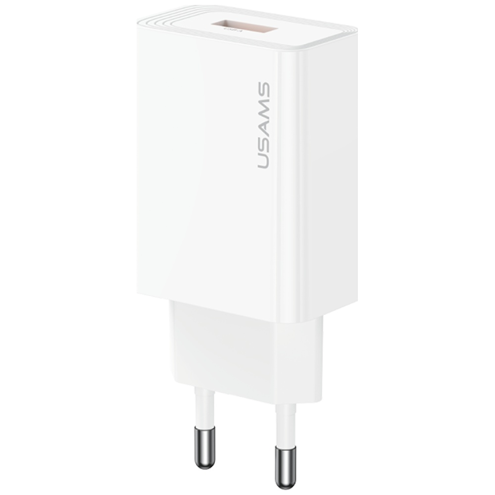 Laidinis įkroviklis USAMS T69 18W USB-A baltos spalvos aprašymas - Prekės nuotrauka