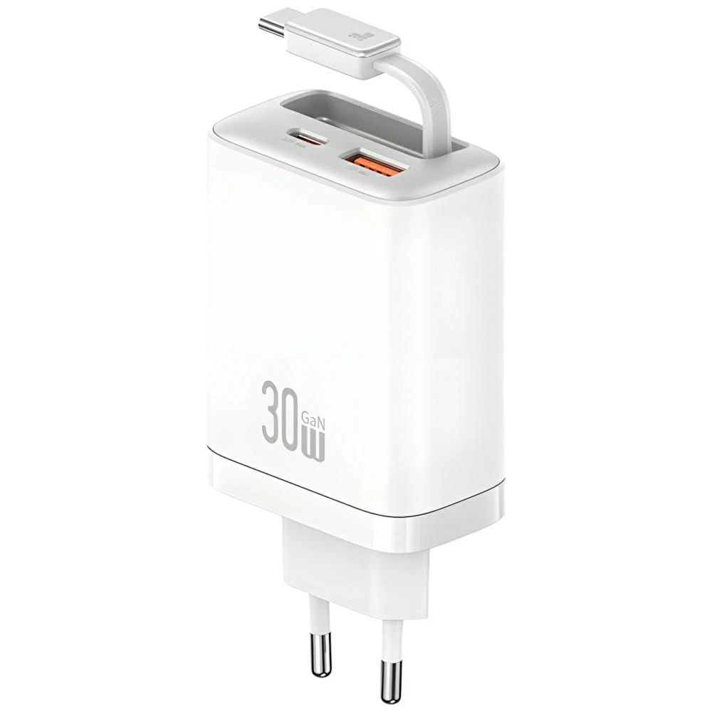 Laidinis įkroviklis USAMS Xiang Series CC296 30W 1xUSB-C 1xUSB-A + USB-C kabelis baltos spalvos aprašymas - Prekės nuotrauka Laidinis įkroviklis USAMS Xiang Series CC296 30W 1xUSB-C 1xUSB-A + USB-C kabelis baltos spalvos aprašymas - Prekės nuotrauka