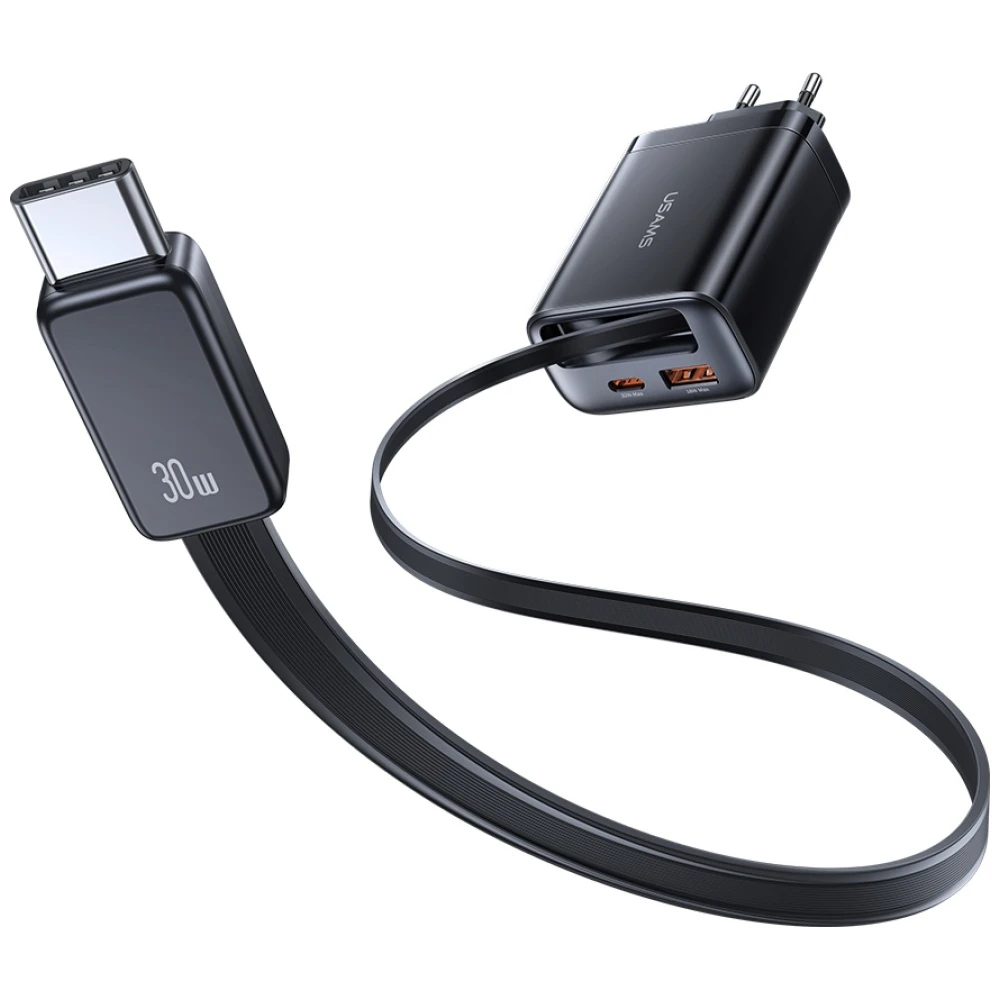 Laidinis įkroviklis USAMS Xiang Series CC296 30W 1xUSB-C 1xUSB-A + USB-C kabelis baltos spalvos aprašymas - Prekės nuotrauka Laidinis įkroviklis USAMS Xiang Series CC296 30W 1xUSB-C 1xUSB-A + USB-C kabelis baltos spalvos aprašymas - Prekės nuotrauka