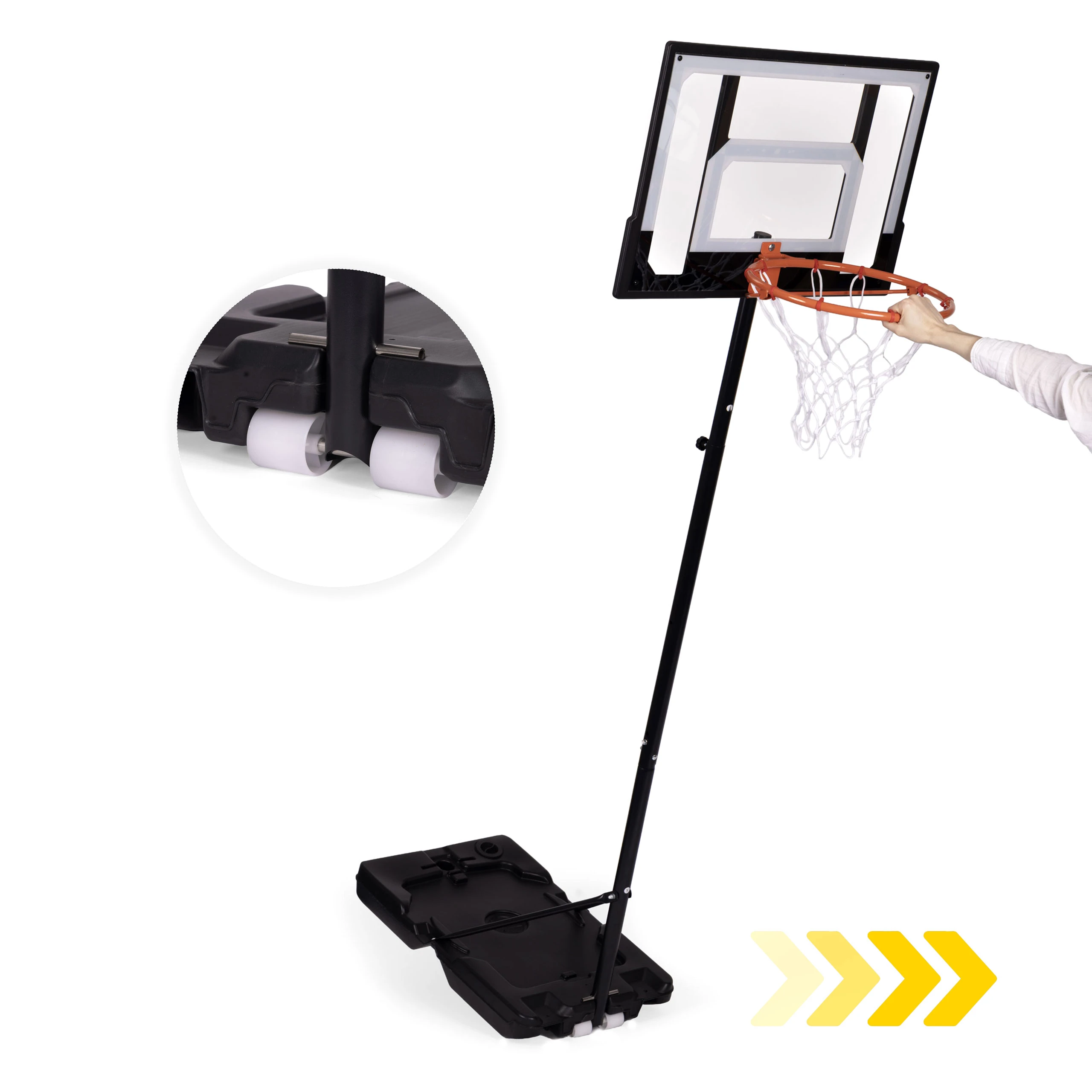 Laisvai pastatomas reguliuojamas krepšinio stovas iki 210 cm su lenta ir lanku MOVEPRO aprašymas - Prekės nuotrauka