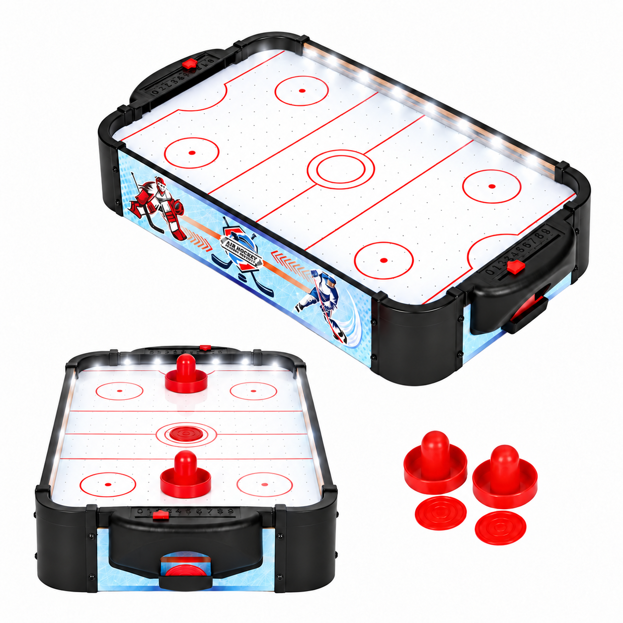LED air hockey table game for children 58 cm with accessories ECOTOYS aprašymas - Prekės nuotrauka