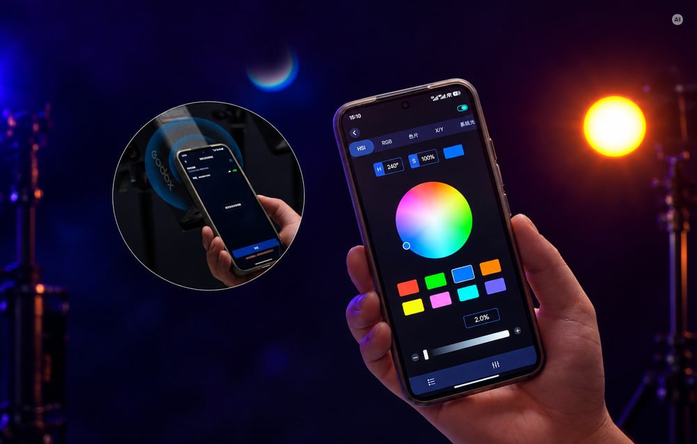 LED fotografavimo šviestuvas GODOX RS100R RGB aprašymas - Prekės nuotrauka