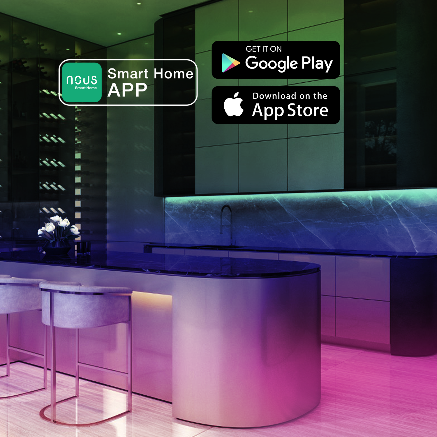 LED juostos komplektas su Bluetooth valdikliu ir maitinimo šaltiniu, RGB, 5m, 24W, TUYA / Smart Life, NOUS aprašymas - Prekės nuotrauka
