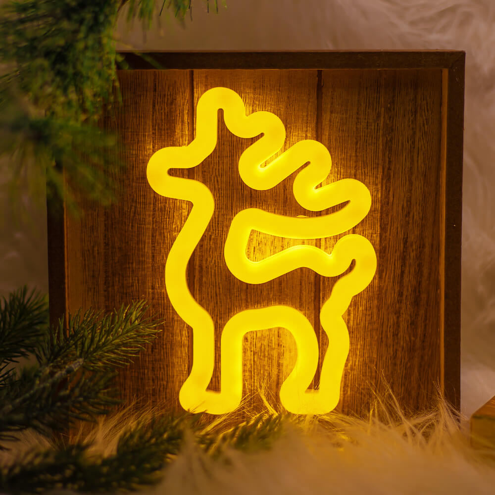 TelForceone Forever LED NEON kalėdinė dekoracija ELNIAS rėmelyje, šiltai balta, 5V USB / 3xAA aprašymas - Prekės nuotrauka
