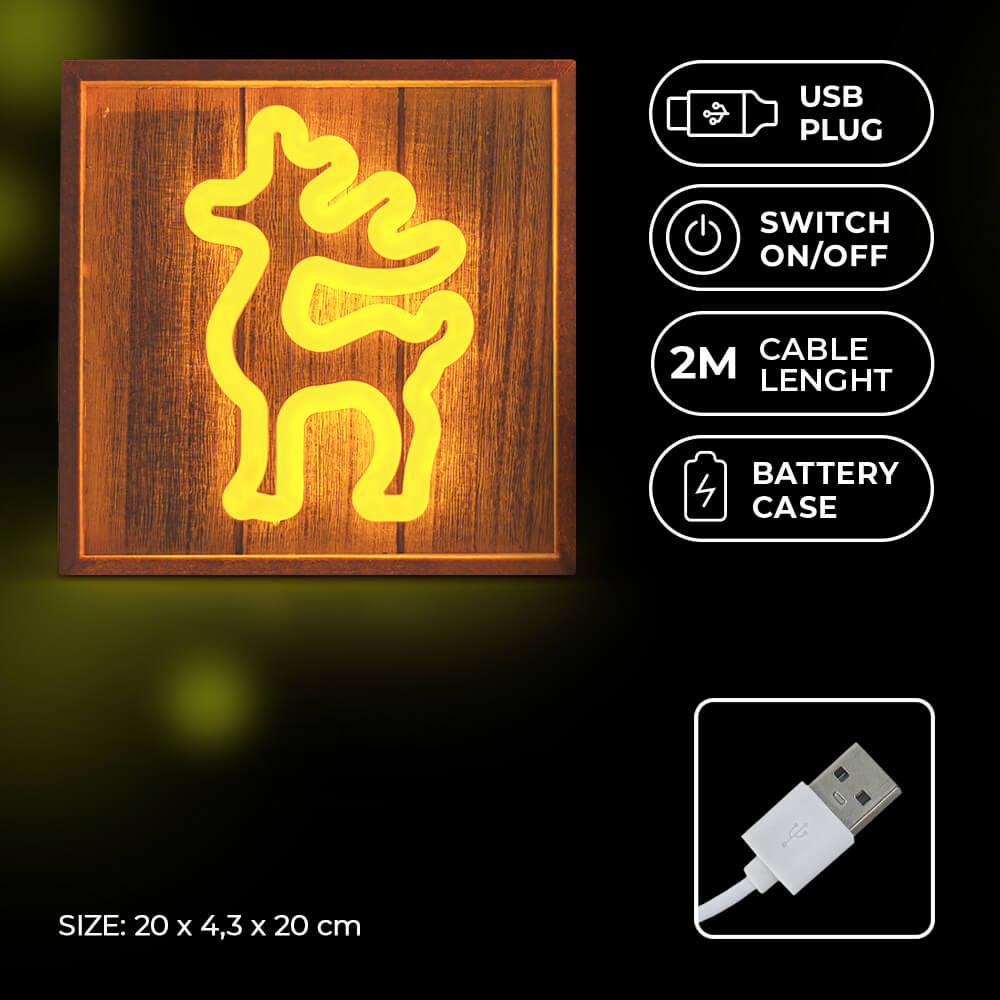 TelForceone Forever LED NEON kalėdinė dekoracija ELNIAS rėmelyje, šiltai balta, 5V USB / 3xAA aprašymas - Prekės nuotrauka