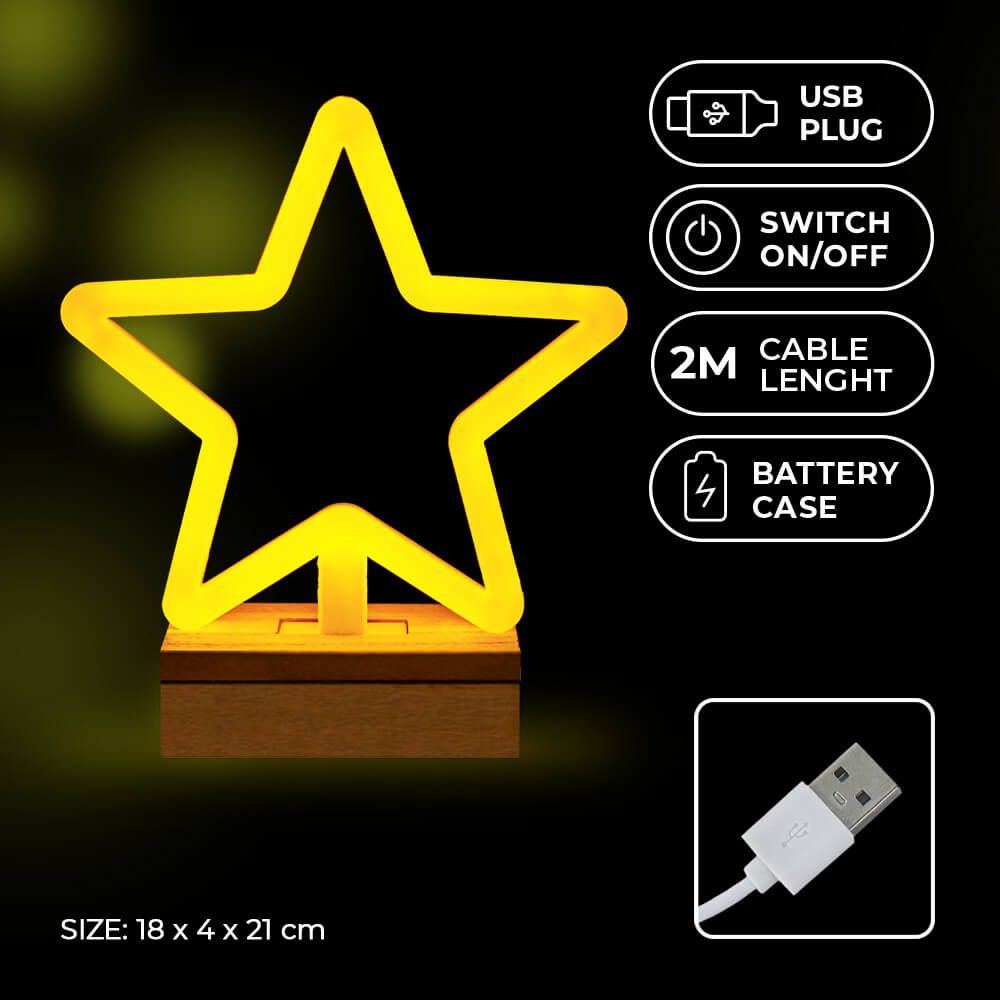 TelForceone Forever LED NEON kalėdinė dekoracija ŽVAIGŽDĖ, šiltai balta, 5V USB / 3xAA aprašymas - Prekės nuotrauka
