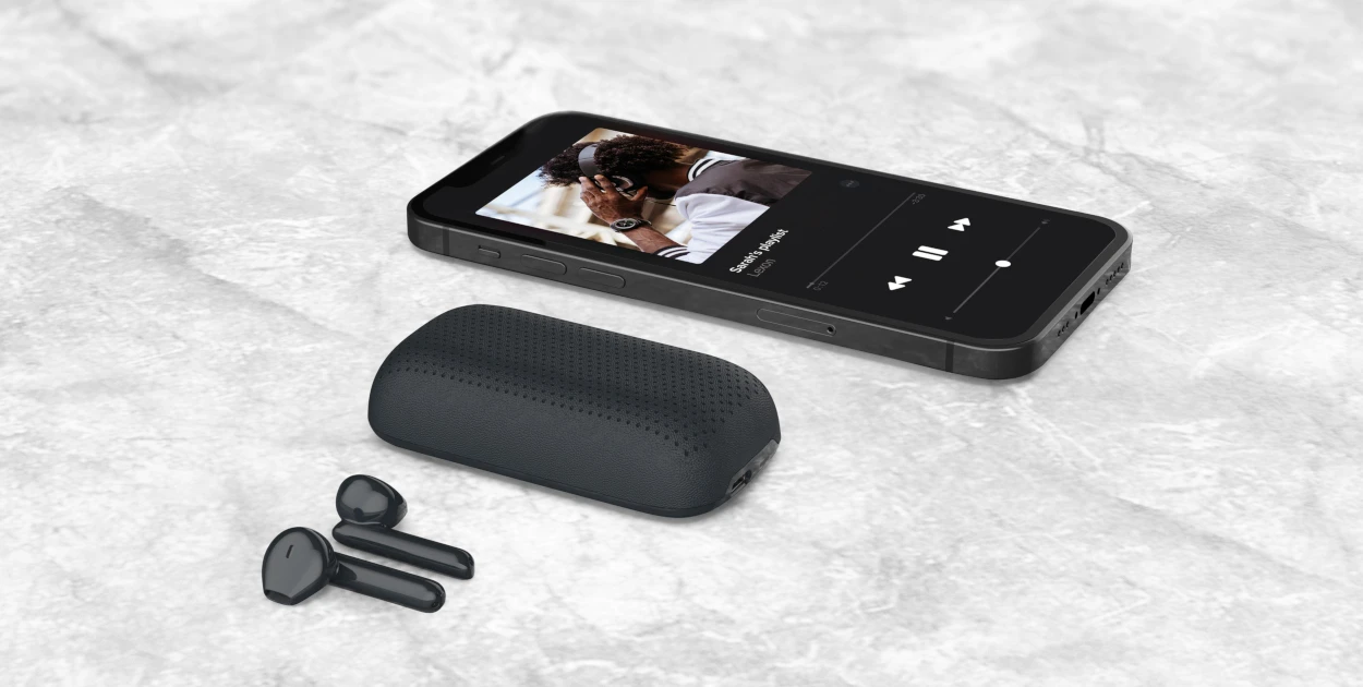 Lexon Speakerbuds belaidės ausinės su Bluetooth Speaker pilkos spalvos LA127G aprašymas - Prekės nuotrauka Lexon Speakerbuds belaidės ausinės su Bluetooth Speaker pilkos spalvos LA127G aprašymas - Prekės nuotrauka