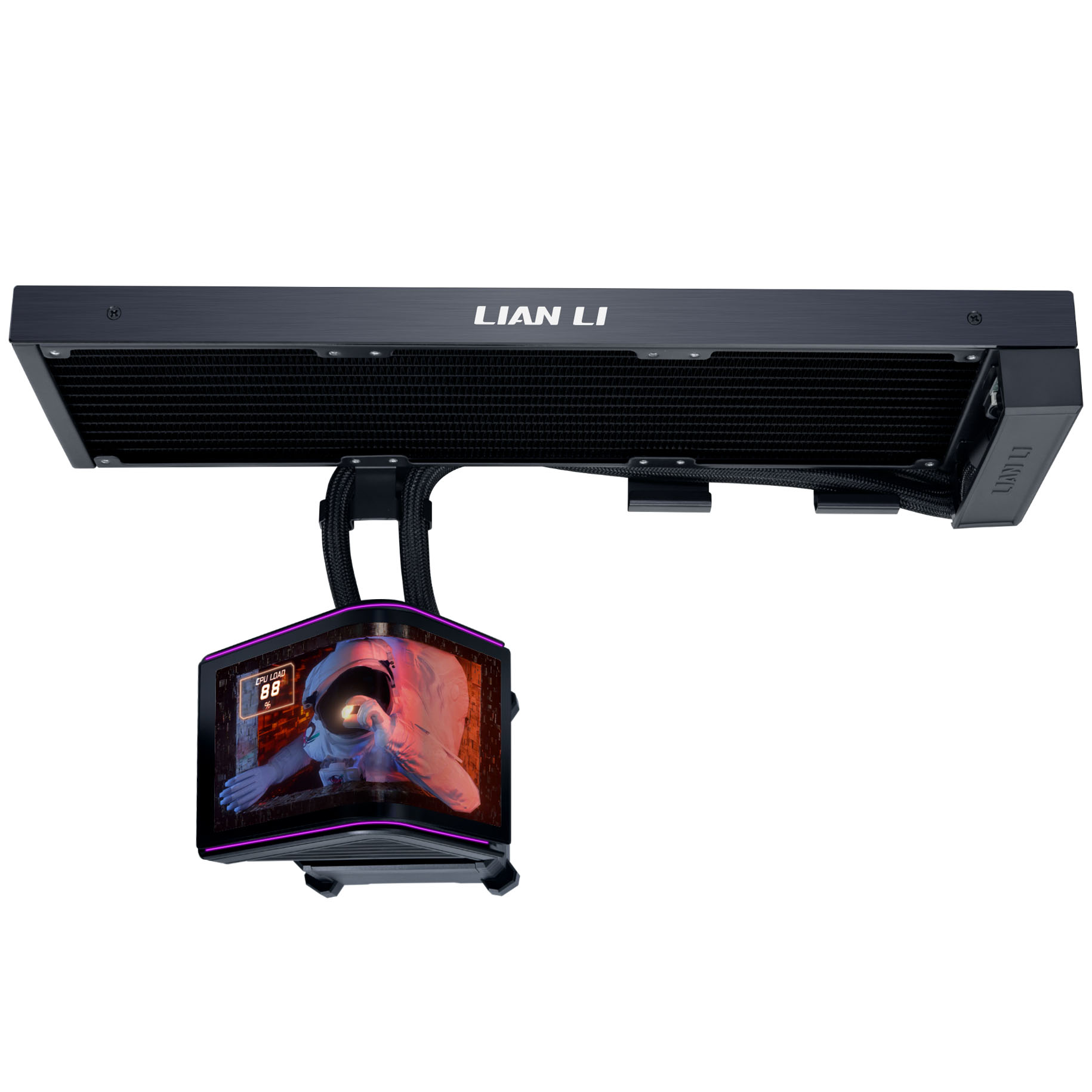 Lian Li HydroShift II OLED Curved 360 Fanless AiO Vanduo Cooling, 360 mm, OLED Ekranas – juodas aprašymas - Prekės nuotrauka
