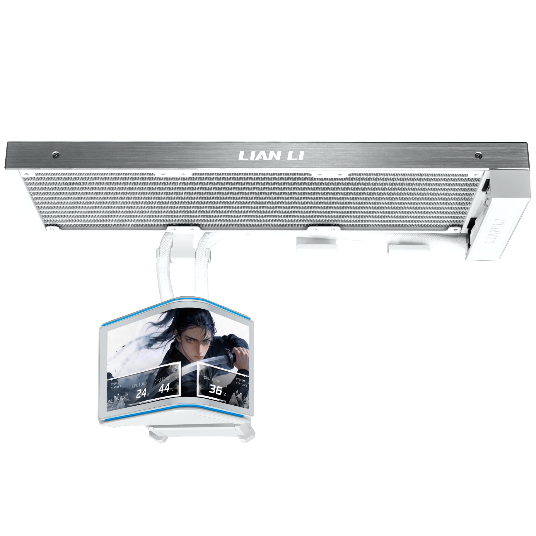 Lian Li HydroShift II OLED Curved 360 Fanless AiO Vanduo Cooling, 360 mm, OLED Ekranas – Baltas aprašymas - Prekės nuotrauka