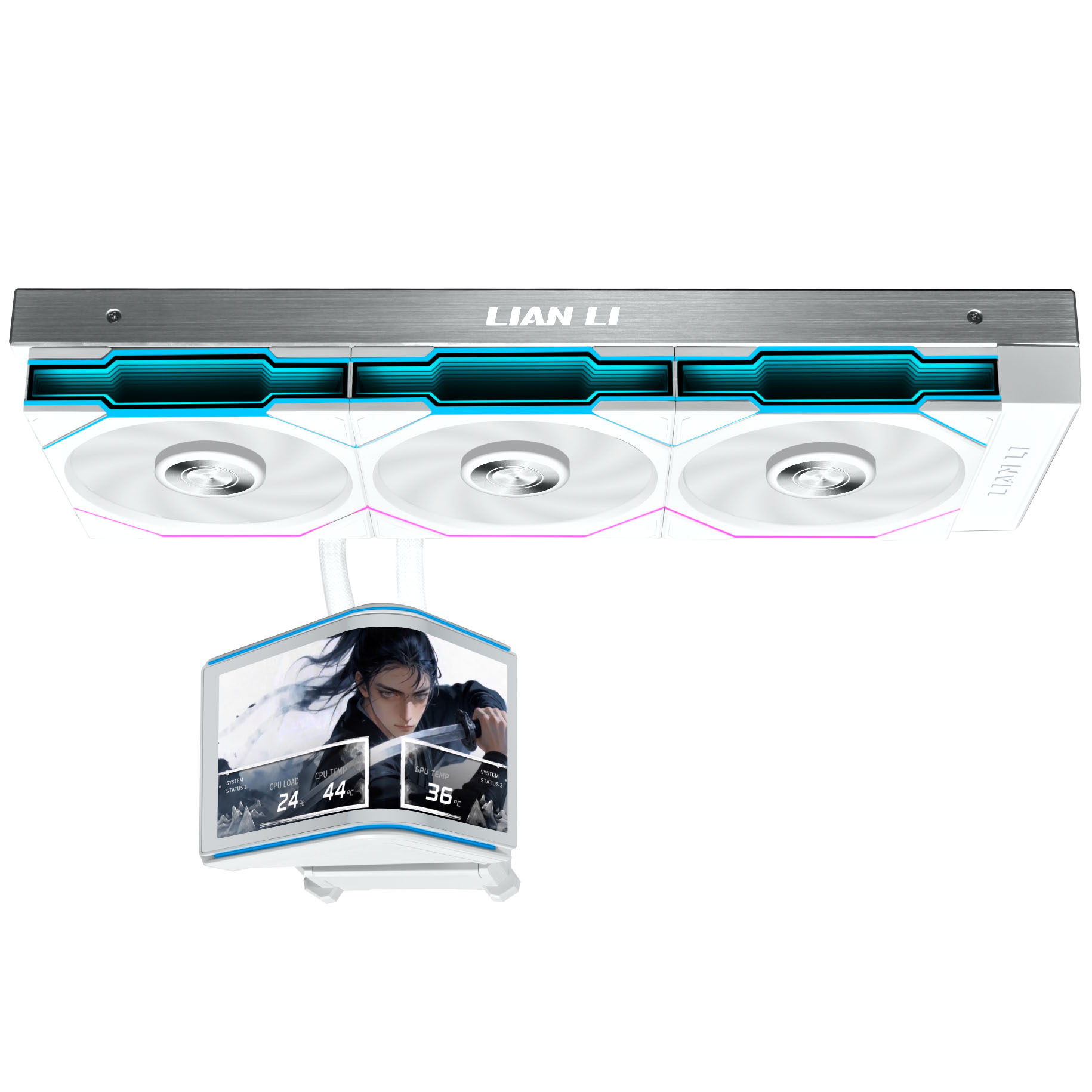 Lian Li HydroShift II OLED Curved 360 UNI FAN TL AiO Vanduo Cooling, 360 mm, OLED Ekranas, TL-FLEX Fans – Baltas aprašymas - Prekės nuotrauka