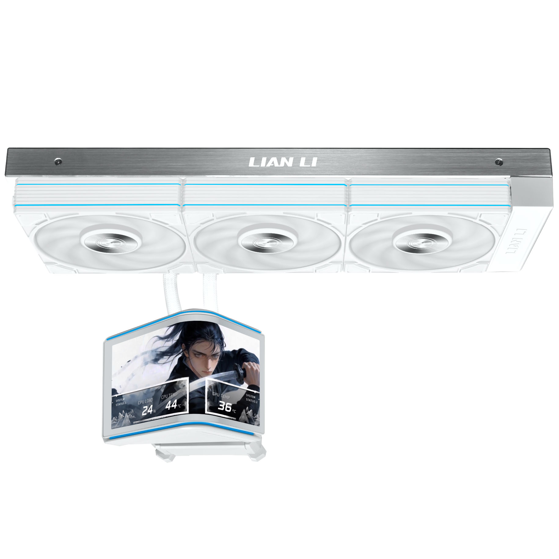 Lian Li HydroShift II OLED Curved 360 UNI FAN P28 AiO Vanduo Cooling, 360 mm, OLED Ekranas, P28 Fan & Baltas aprašymas - Prekės nuotrauka Lian Li HydroShift II OLED Curved 360 UNI FAN P28 AiO Vanduo Cooling, 360 mm, OLED Ekranas, P28 Fan & Baltas aprašymas - Prekės nuotrauka