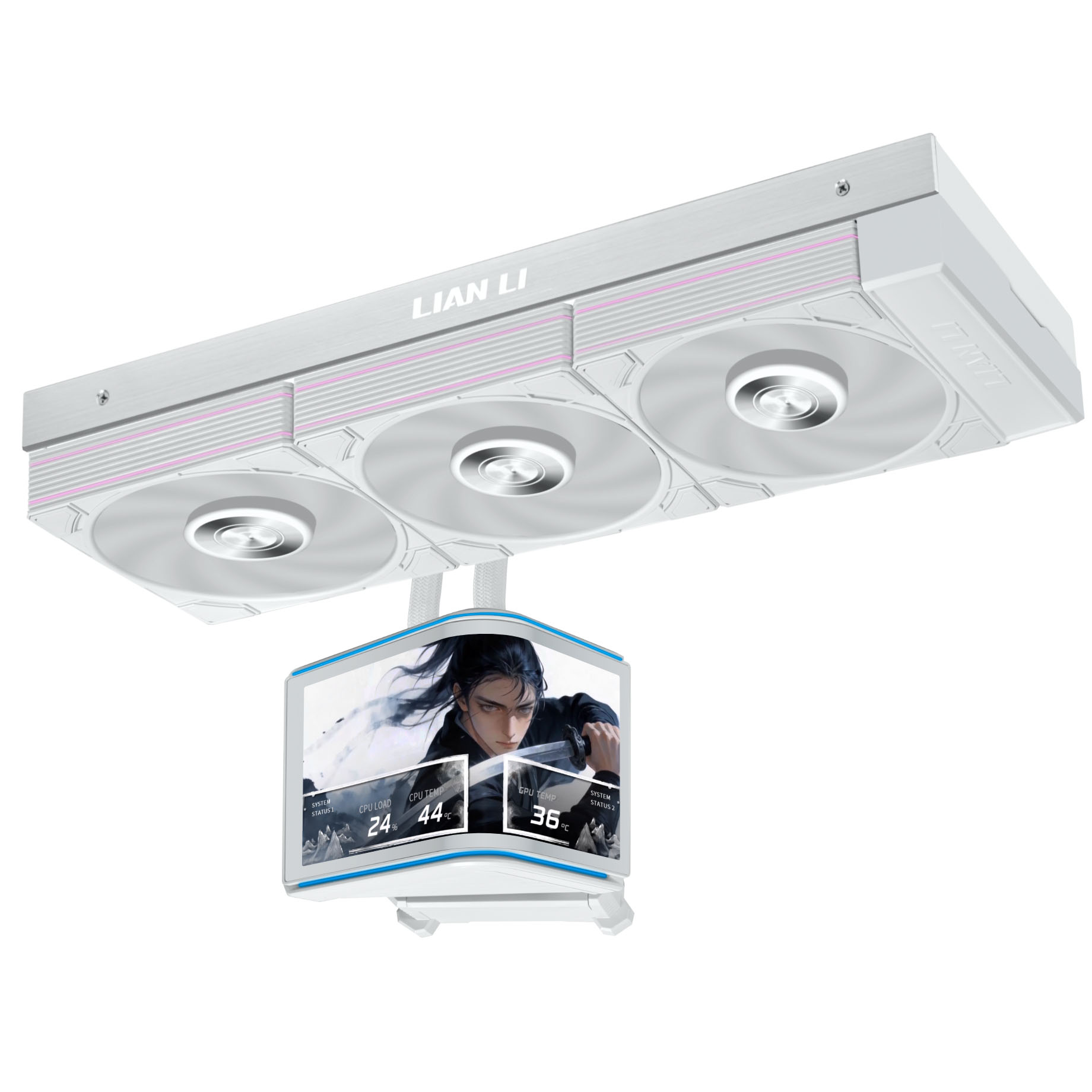 Lian Li HydroShift II OLED Curved 360 UNI FAN P28 AiO Vanduo Cooling, 360 mm, OLED Ekranas, P28 Fan & Baltas aprašymas - Prekės nuotrauka Lian Li HydroShift II OLED Curved 360 UNI FAN P28 AiO Vanduo Cooling, 360 mm, OLED Ekranas, P28 Fan & Baltas aprašymas - Prekės nuotrauka