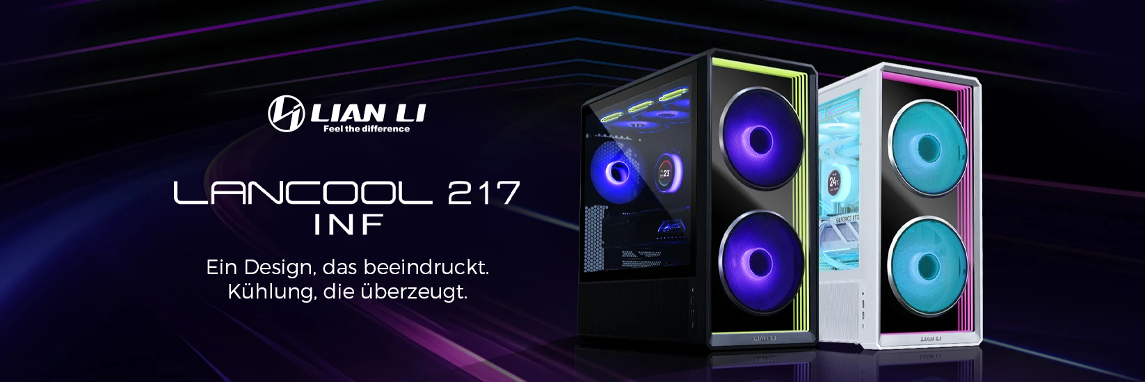 Lian Li LANCOOL 217 INF PC Case, Mid-Tower, Tempered Glass, RGB Lighting – Baltas aprašymas - Prekės nuotrauka