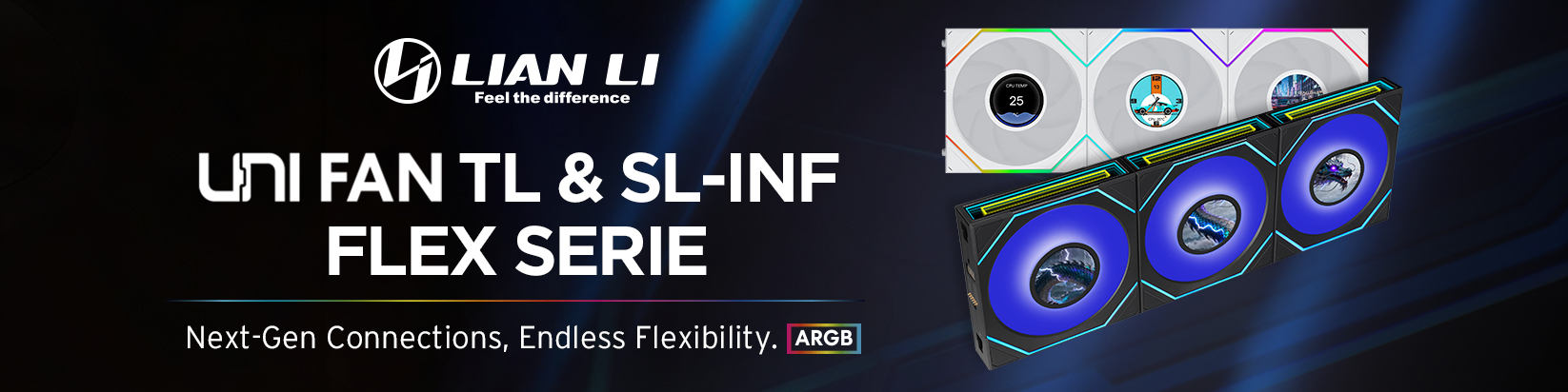 Lian Li UNI FAN SL-INF LCD FLEX belaidis ventiliatorius, ARGB ir LCD · atvirkštinės mentės, 120 mm, juodas aprašymas - Prekės nuotrauka Lian Li UNI FAN SL-INF LCD FLEX belaidis ventiliatorius, ARGB ir LCD · atvirkštinės mentės, 120 mm, juodas aprašymas - Prekės nuotrauka