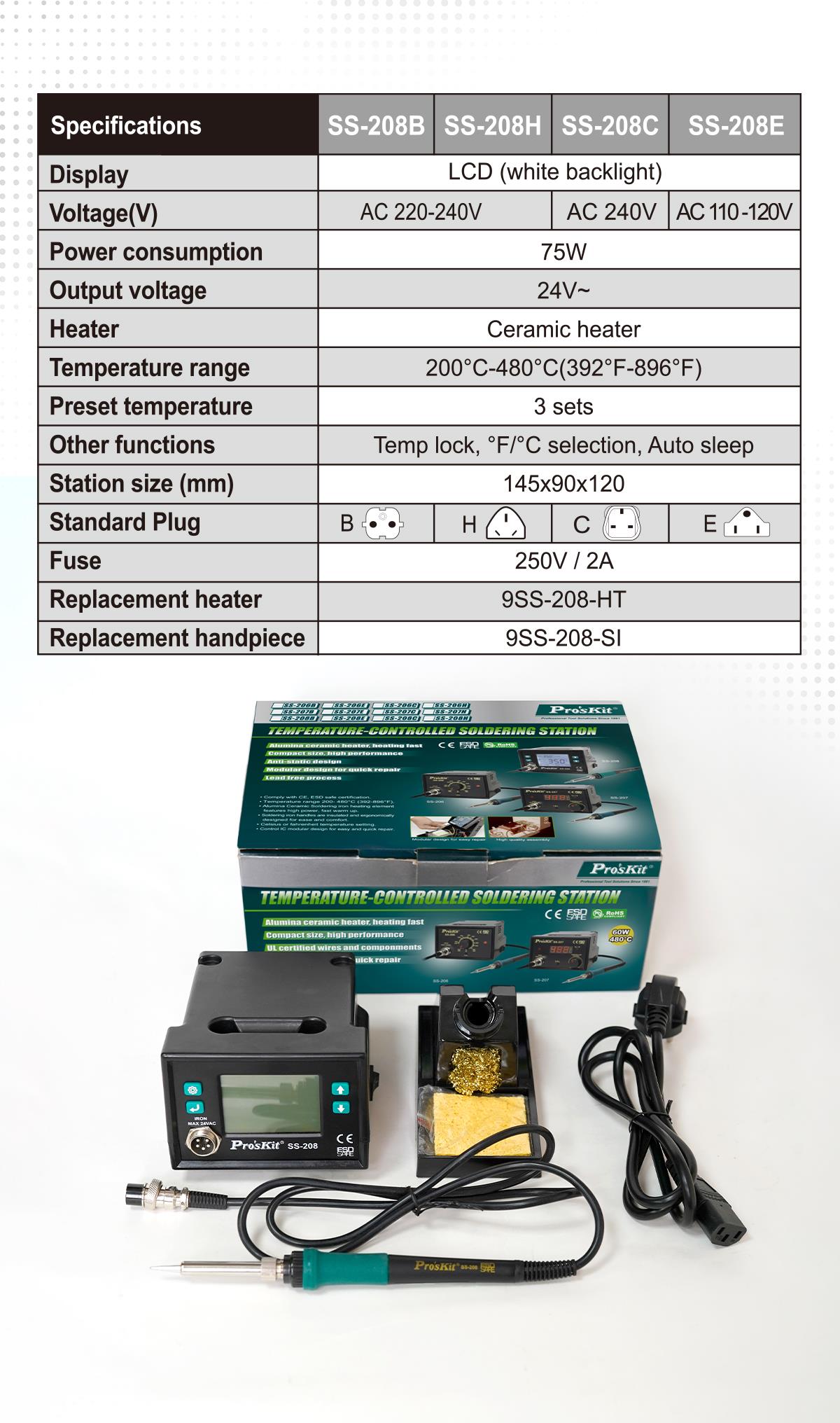 Litavimo stotelė 75W 230V su LCD, ESD safe, Proskit aprašymas - Prekės nuotrauka