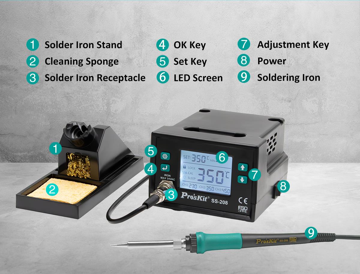Litavimo stotelė 75W 230V su LCD, ESD safe, Proskit aprašymas - Prekės nuotrauka