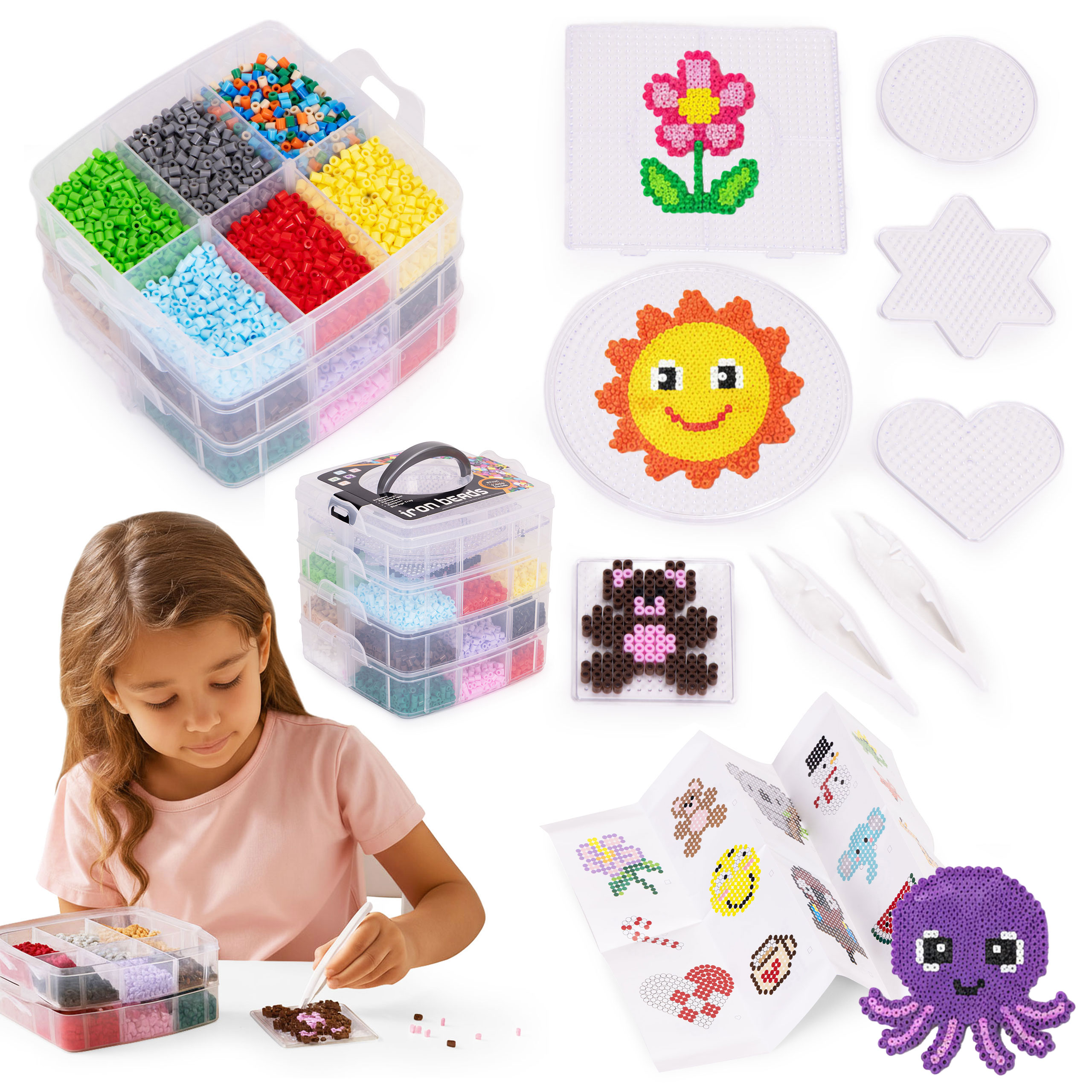 Multistore Lyginamų karoliukų rinkinys XXL 9000 vienetų dėžutėje su šablonais aprašymas - Prekės nuotrauka