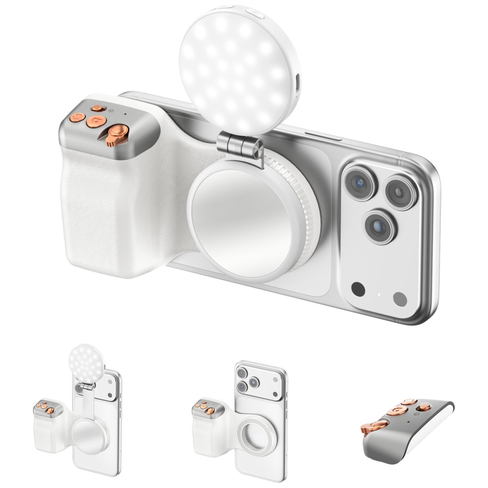 Magnetic smartphone holder with 4smarts photographic grip fill light and wireless control baltas aprašymas - Prekės nuotrauka