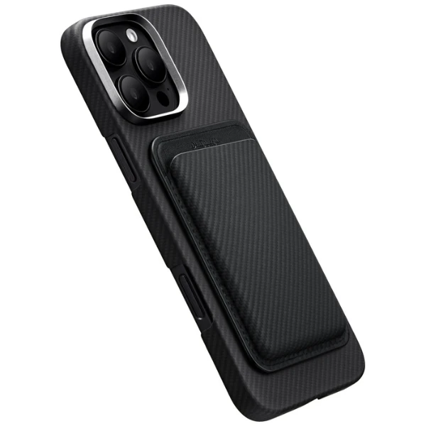 Dėklas Magnetic wallet PITAKA Woven Wallet MagSafe skirtas telefonui juodas pilkas aprašymas - Prekės nuotrauka