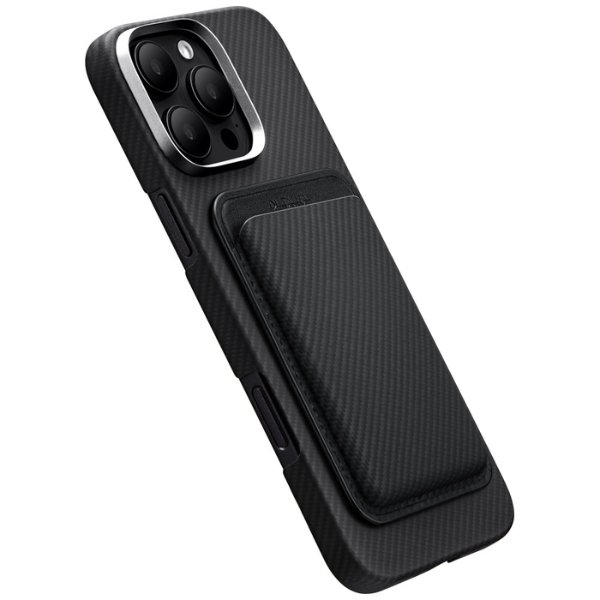 Dėklas Magnetinė piniginė PITAKA Woven Wallet MagSafe telefonui, juodos spalvos, pilkos spalvos aprašymas - Prekės nuotrauka