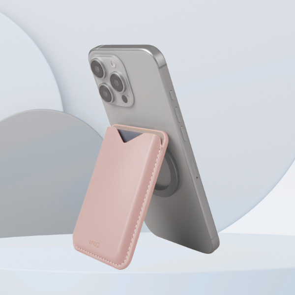 Dėklas Magnetinė piniginė UNIQ Lyden Evo su stovu telefonui, rožinės spalvos aprašymas - Prekės nuotrauka