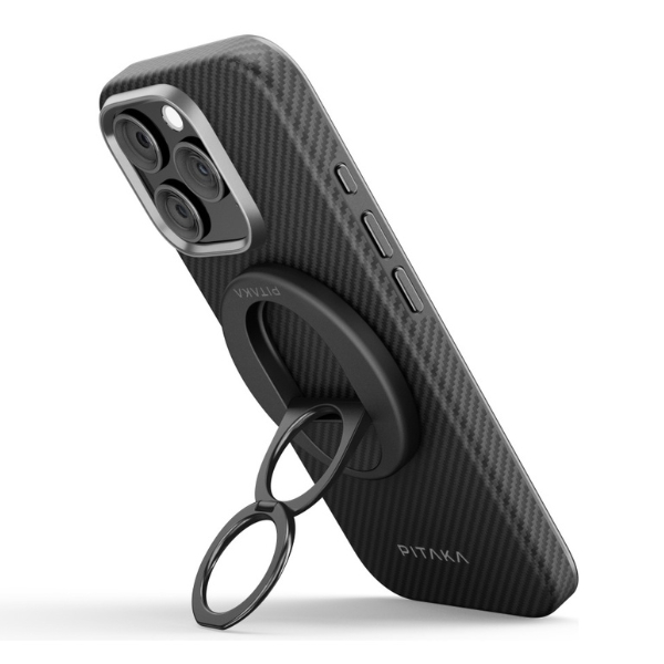 Magnetinis laikiklis PITAKA MagEZ Grip 3 MagSafe telefonui, juodos spalvos, pilkos spalvos aprašymas - Prekės nuotrauka