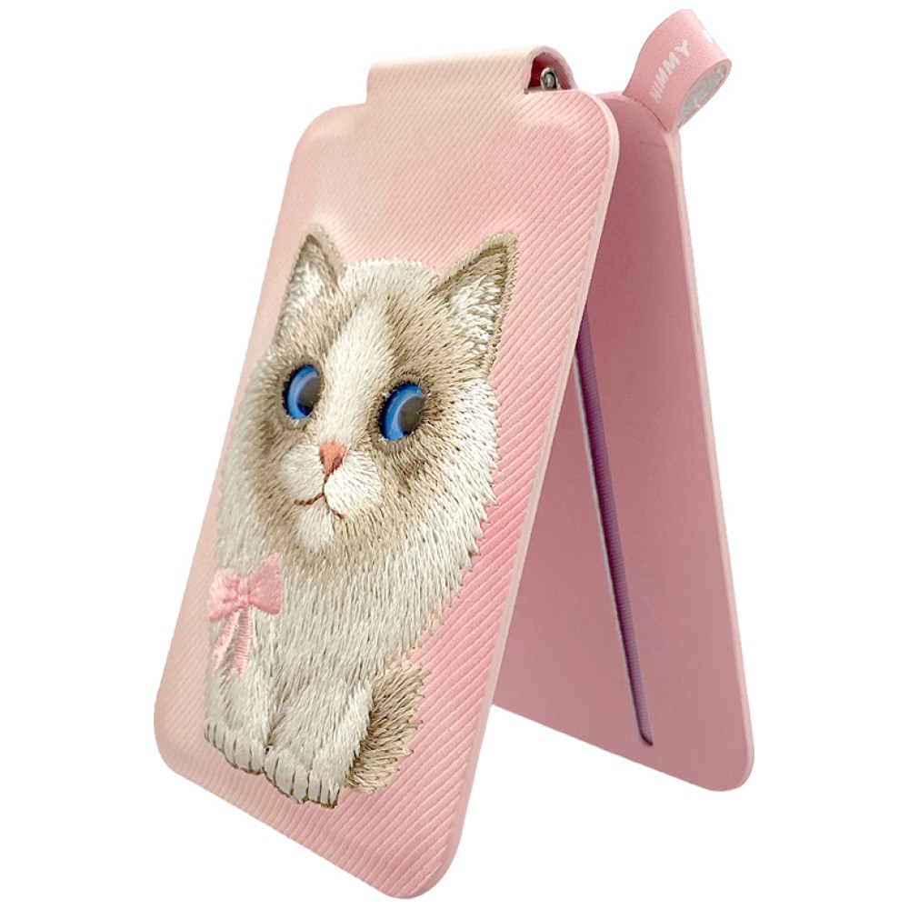 Magnetinis telefono dėklas-piniginė su stovu Nimmy New Big-Eye Cute Pets 2.0 Cat, rožinės spalvos aprašymas - Prekės nuotrauka