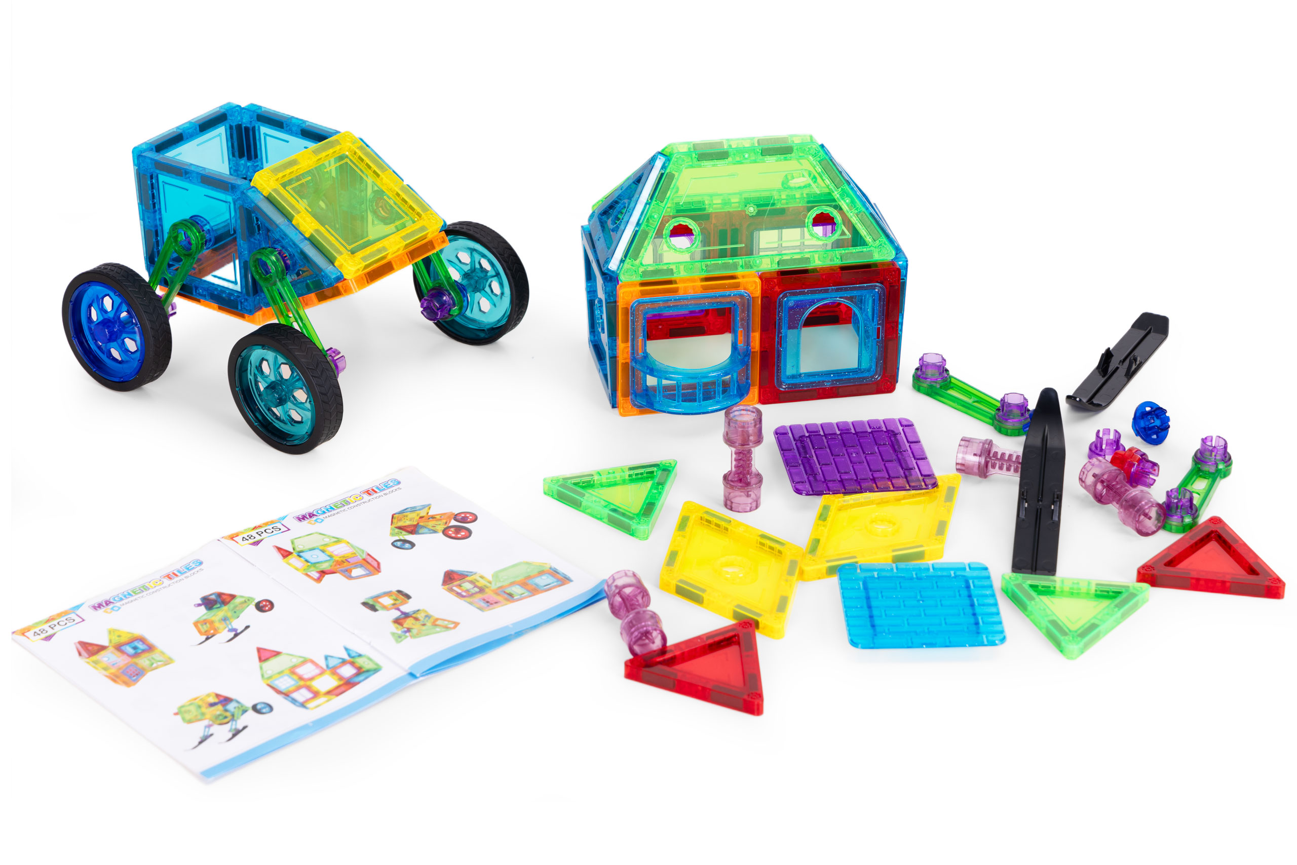 Multistore Magnetinių konstruktorių rinkinys namas ir automobilis, 48 dalys aprašymas - Prekės nuotrauka