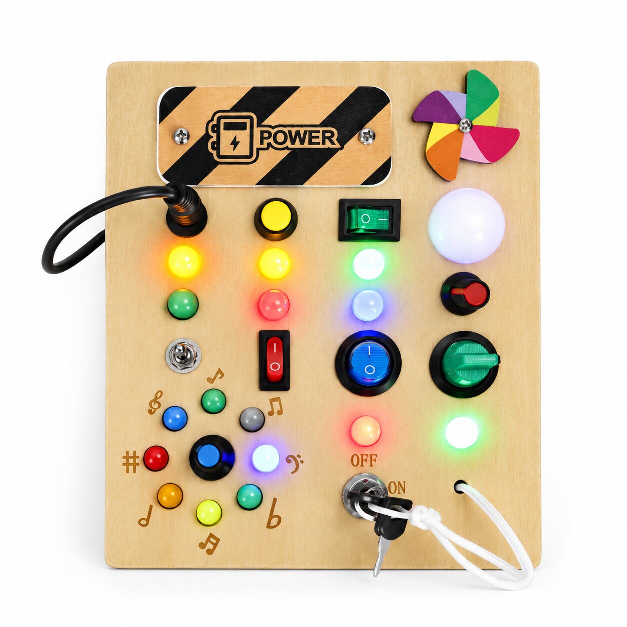 Medinė interaktyvi lavinamoji lenta su jungikliais ir LED lemputėmis ECOTOYS aprašymas - Prekės nuotrauka