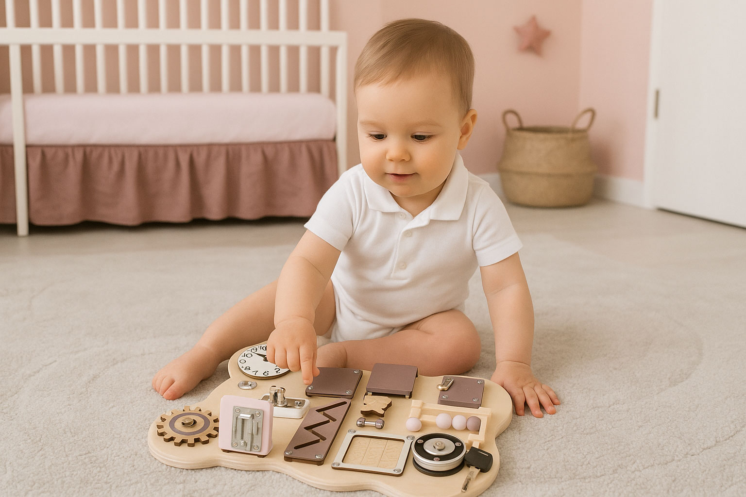 Medinė sensorinė lavinamoji lenta vaikams, meškiukas, 12 dalių ECOTOYS aprašymas - Prekės nuotrauka