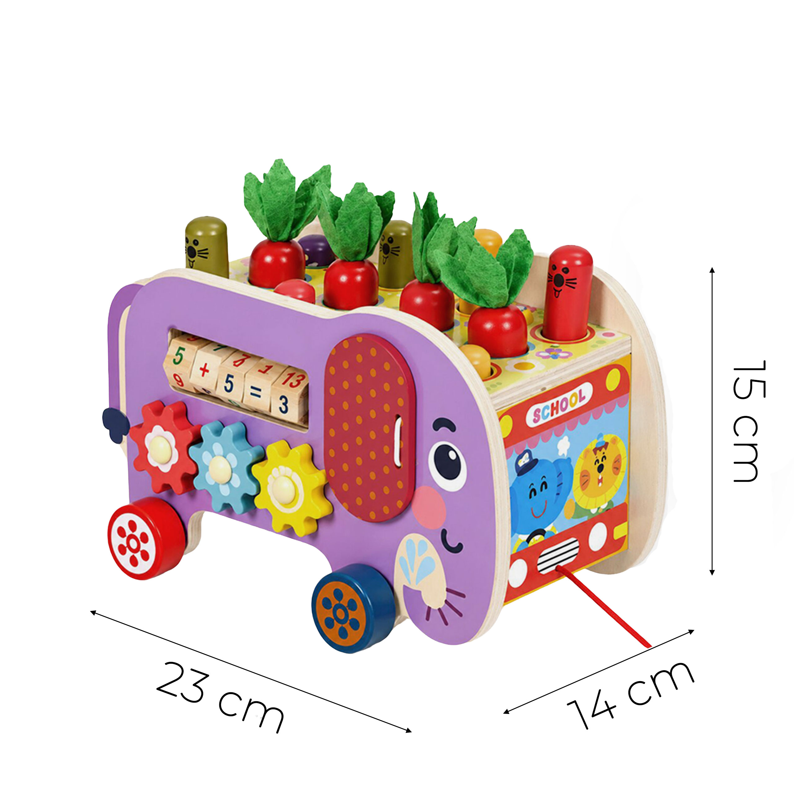 Medinis 8-in-1 drambliuko formos lavinamasis kubas su vaikštyne, formų rūšiuokliu, ksilofonu ir kirmėlių žvejyba ECOTOYS aprašymas - Prekės nuotrauka