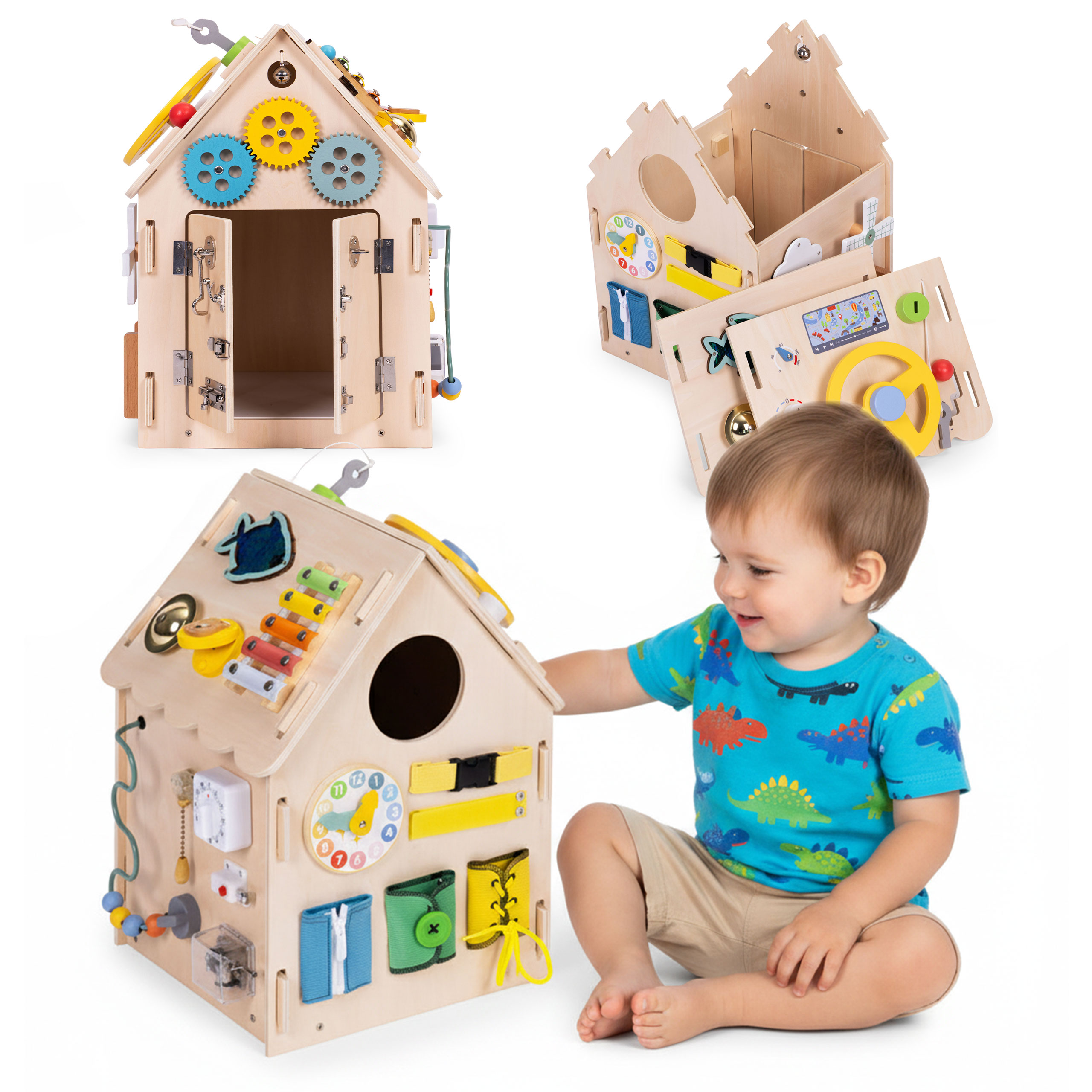 Ecotoys Medinis lavinamasis namelis vaikams, edukacinis skydelis XXL, 30 dalių aprašymas - Prekės nuotrauka